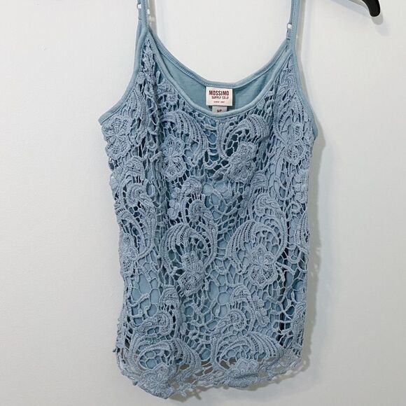 Mossimo Supply Co. Light Blue Paisley Crochet Lace Cropped Tank Top Size Small - Picture 4 of 9